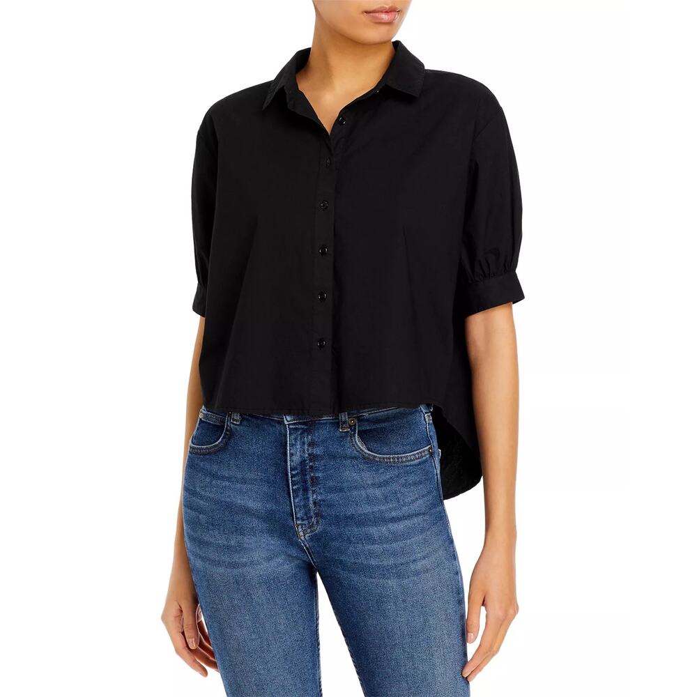 SUNDAYS Tatum Black Button Down Cotton Shirt - Black - Large
